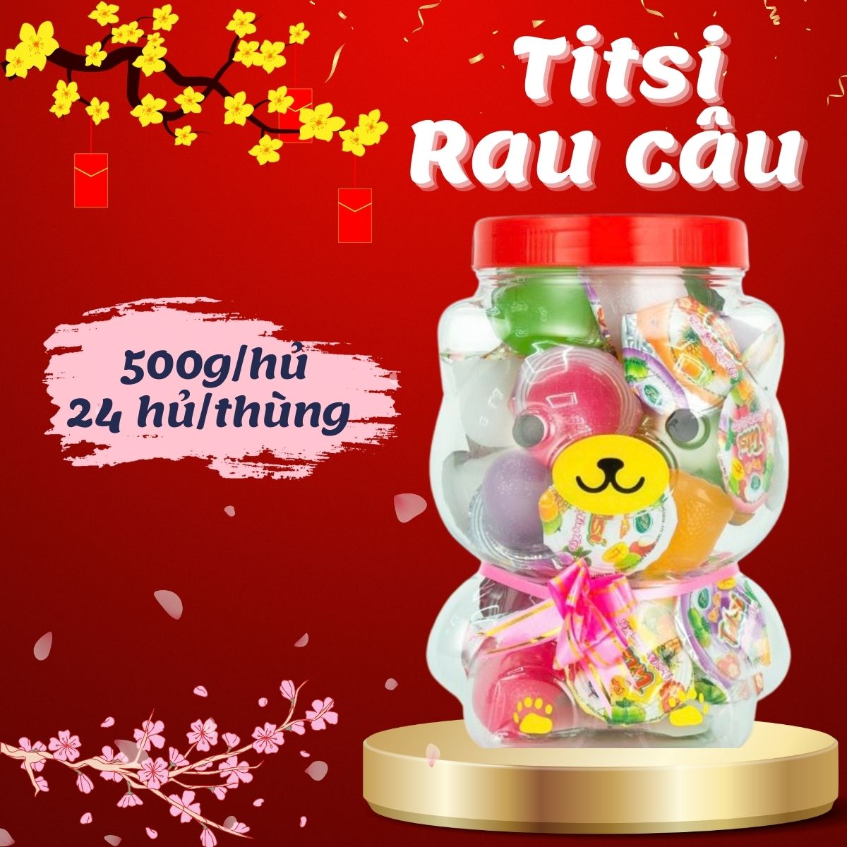 Rau câu trái cây TITSI hủ gấu Happy 500gr - 24 hủ/thùng